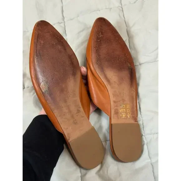Madewell Camel Leather Remi Flats Mules Slides 9.5 l Brown Tan English Saddle - Picture 6 of 11